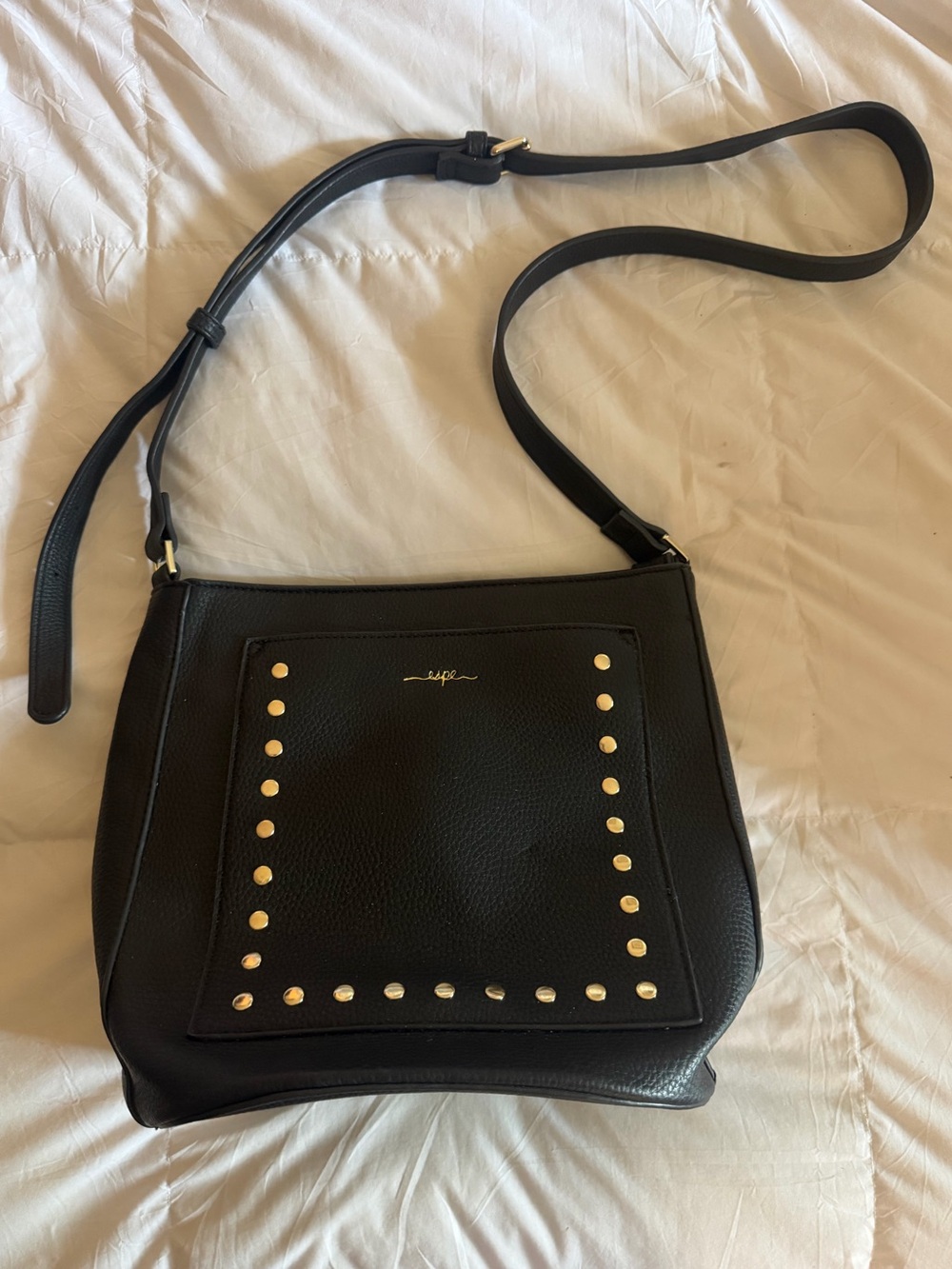 Espe Vegan Leather Black and Gold Studded Crossbody Bag